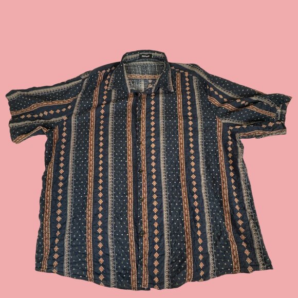 VatPave Men's 3XL Navy Blue Unique Graphic- Short Sleeve Button Up -Beautiful! - Picture 1 of 6